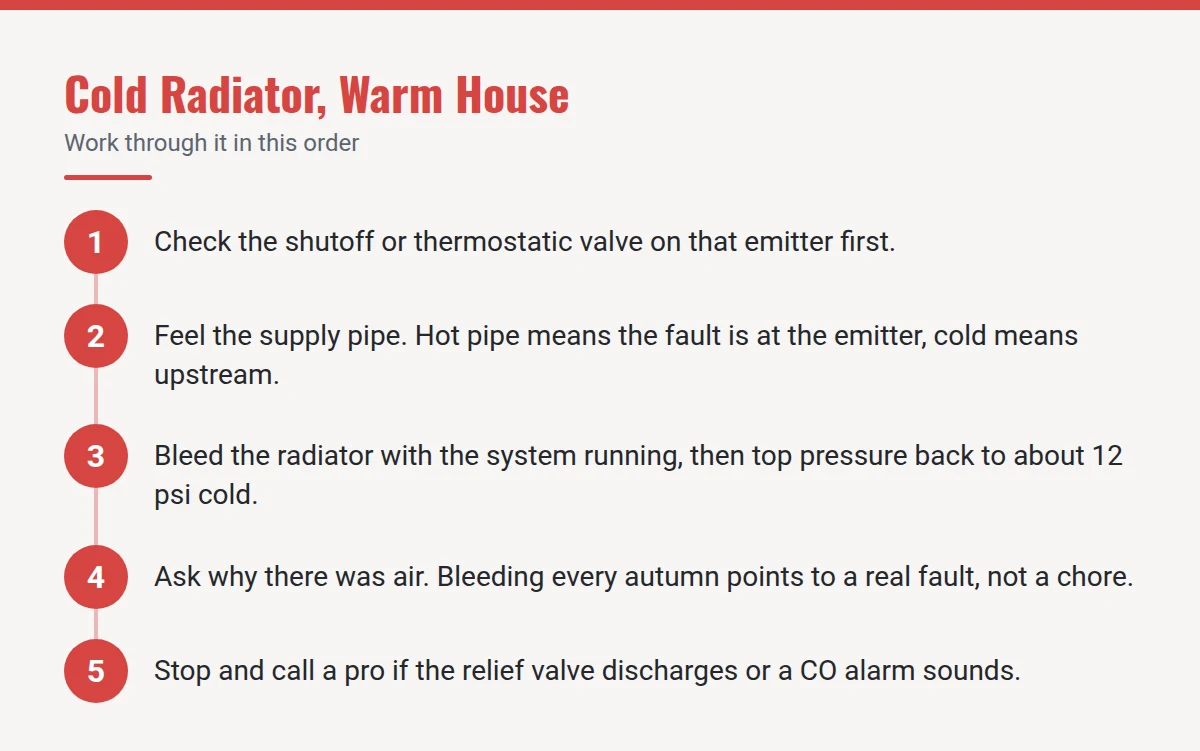 Summary card: Cold Radiator, Warm House