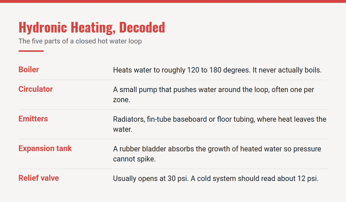Summary card: Hydronic Heating, Decoded