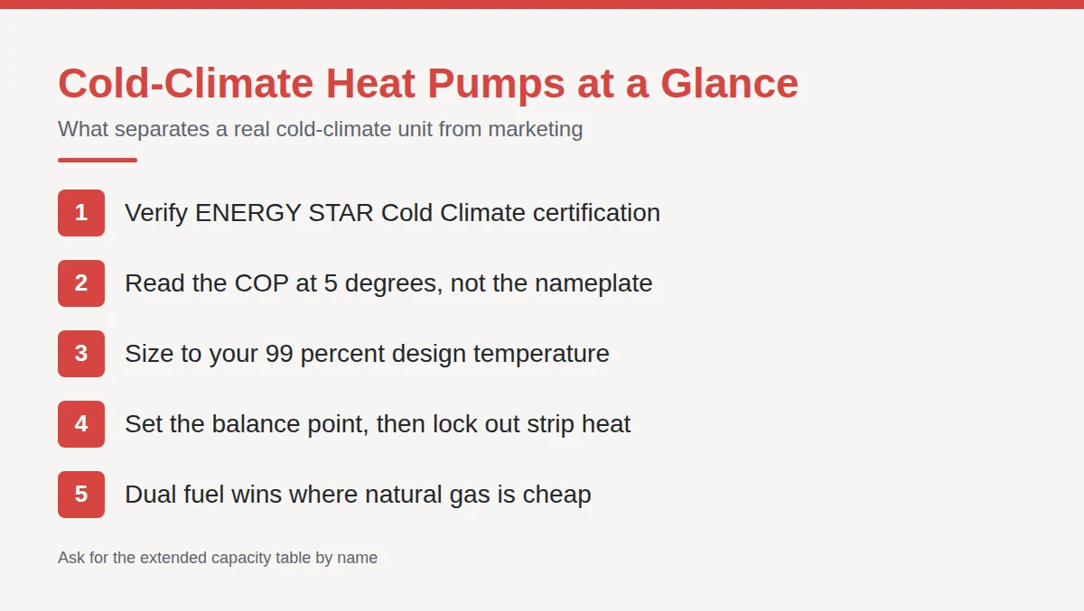 Summary card: Cold-Climate Heat Pumps at a Glance