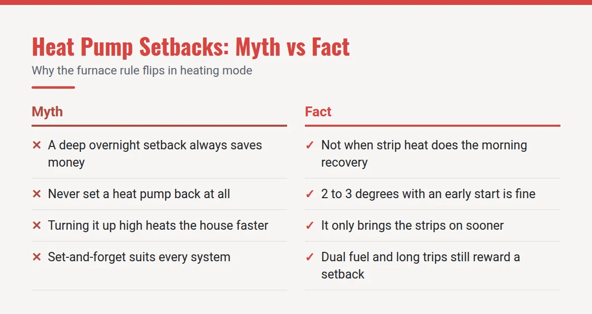 Summary card: Heat Pump Setbacks: Myth vs Fact