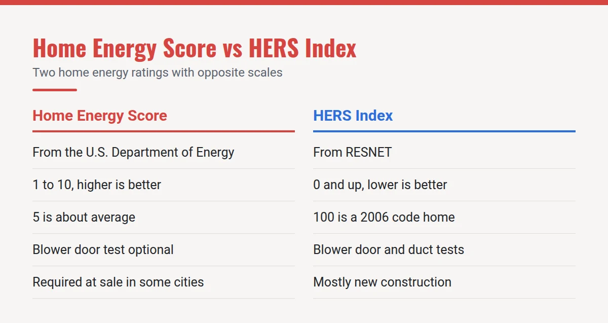 Summary card: Home Energy Score vs HERS Index